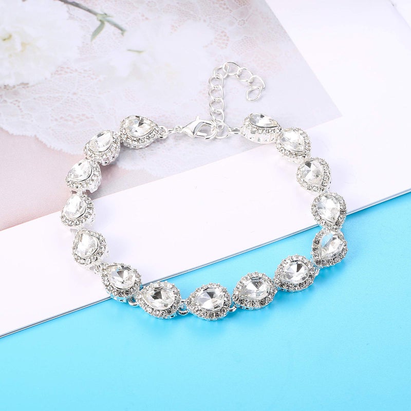 LOYALLOOK Women's Rhinestone Teardrop Necklace Bracelets and Dangle Earrings Jewerry Sets for Proms Weddings - Image 4